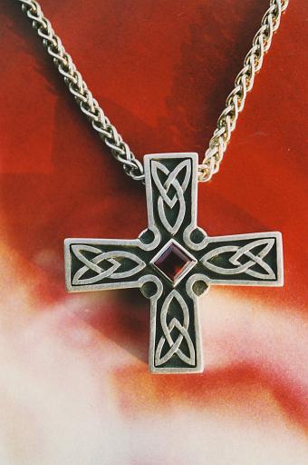 Silver cross with rubellite