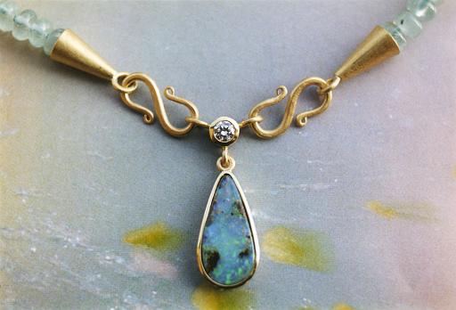 Opal necklace with brilliant-cut diamond